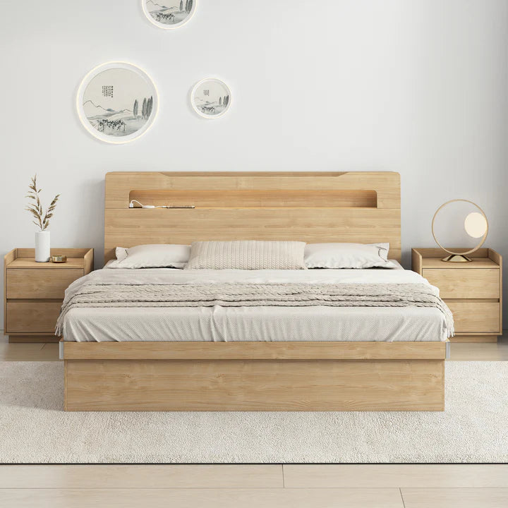 Doria Storage Bedframe, Queen, Oak