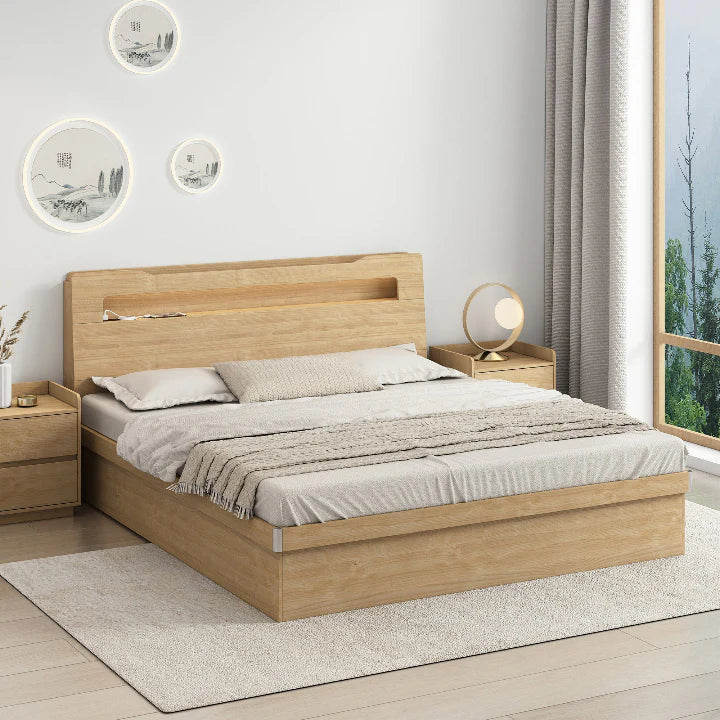 Doria Storage Bedframe, Queen, Oak