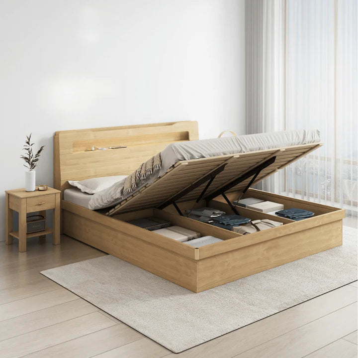 Doria Storage Bedframe, Queen, Oak