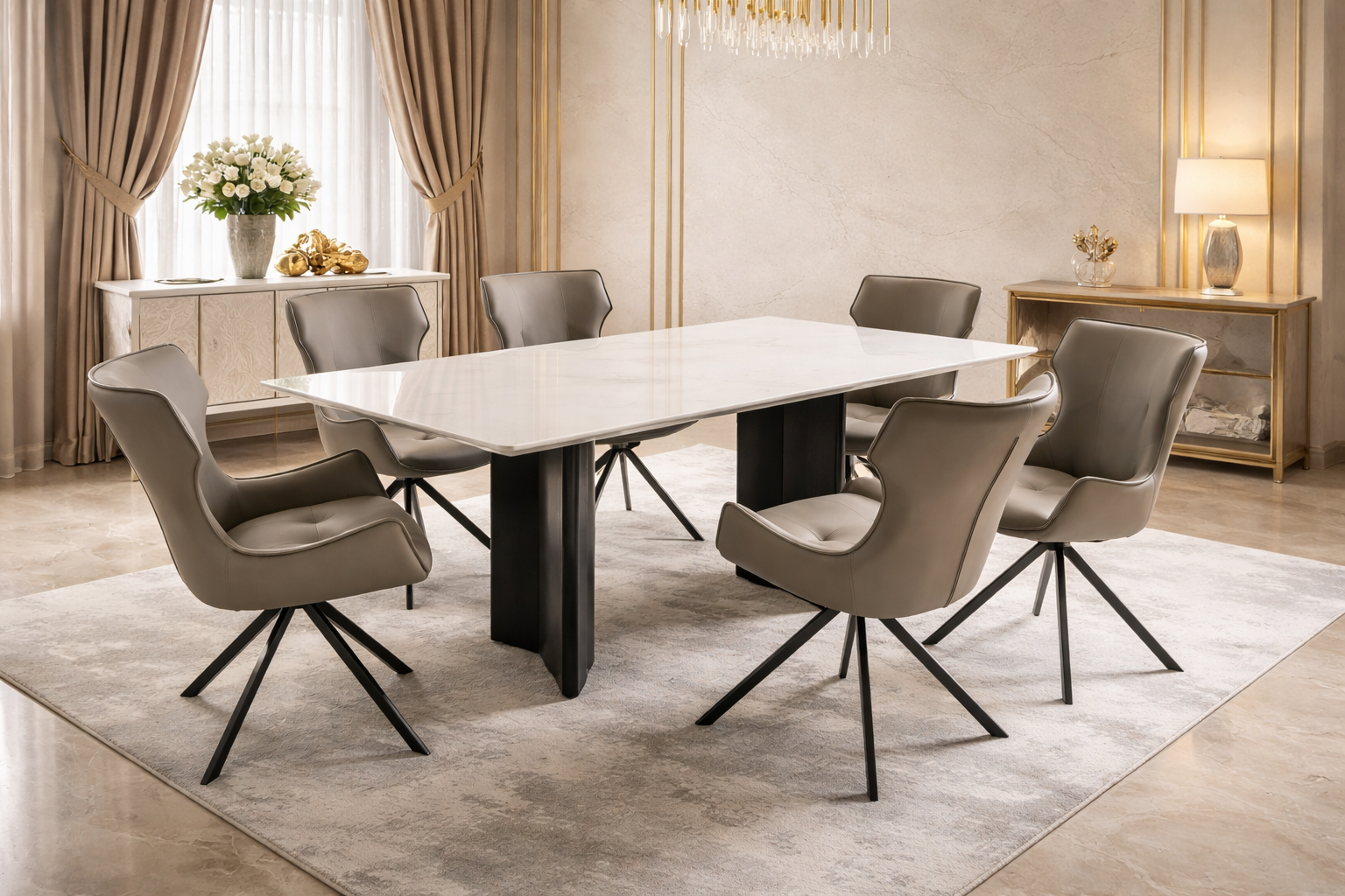 1.8m Royal White Jade Luxury Dining Table