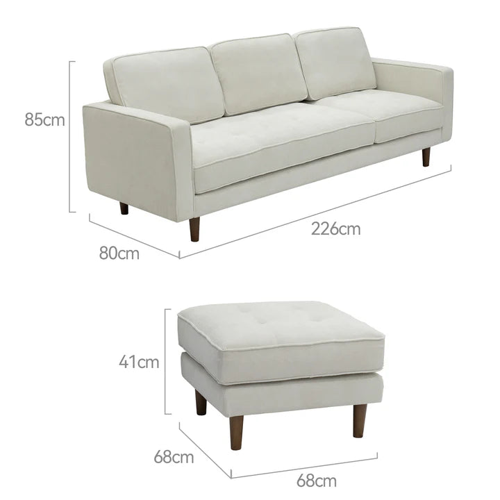 Forio Fabric 3-Seater sofa with Ottoman, Beige