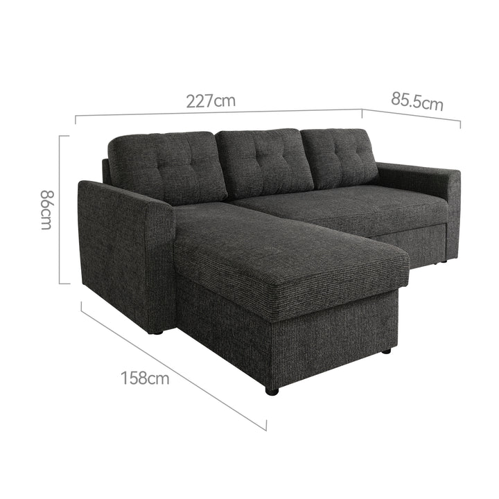Nola 3 Seater Sofa bed with Storage, Carbon Black